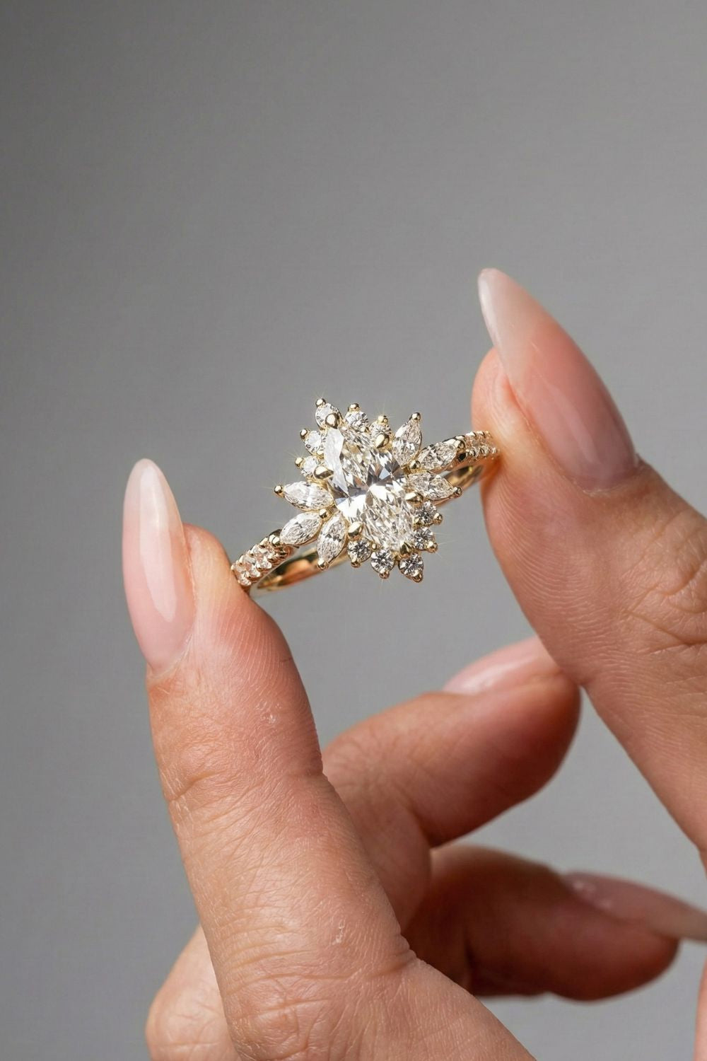 Marquise Cut Lab grown Diamond Halo & Pave Setting Engagement Ring