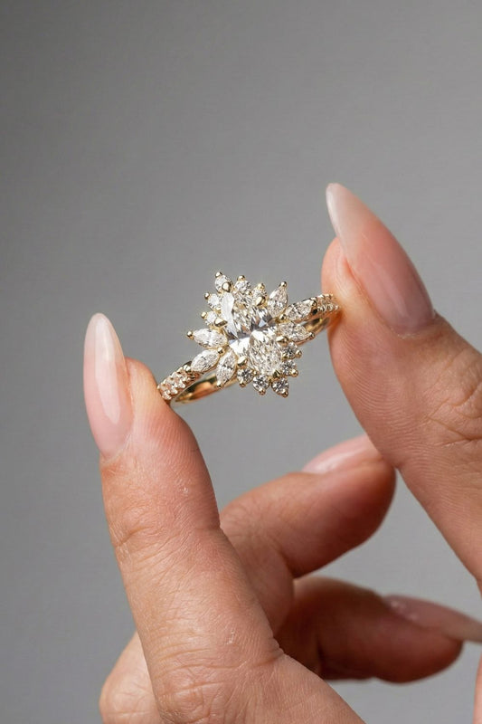 Marquise Cut Lab grown Diamond Halo & Pave Setting Engagement Ring