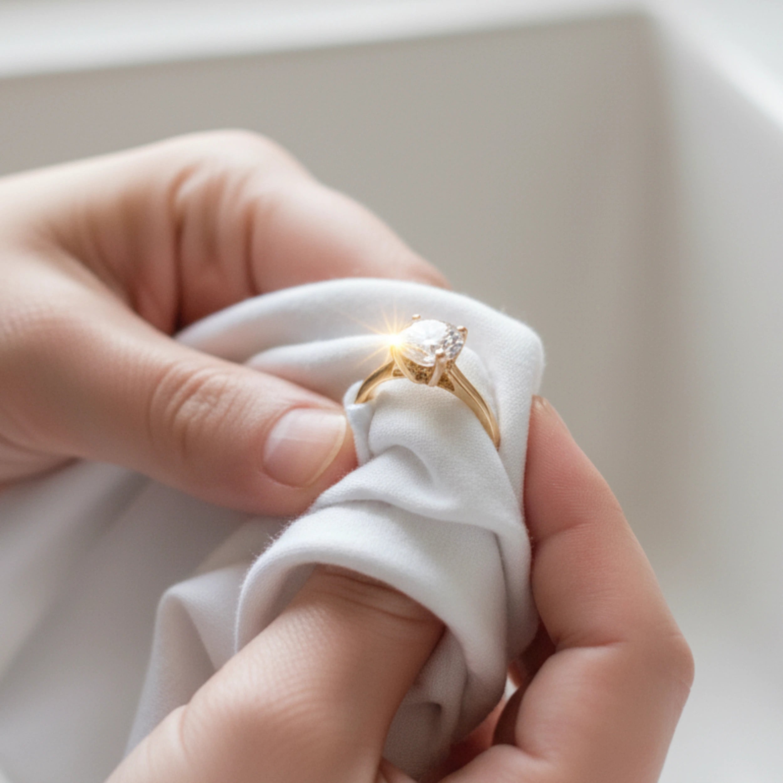 Jewelry drying on a lint-free cloth after rinsing
