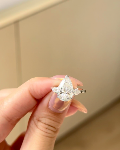 Pear Cut Lab grown Diamond Three Stone Engagement Ring